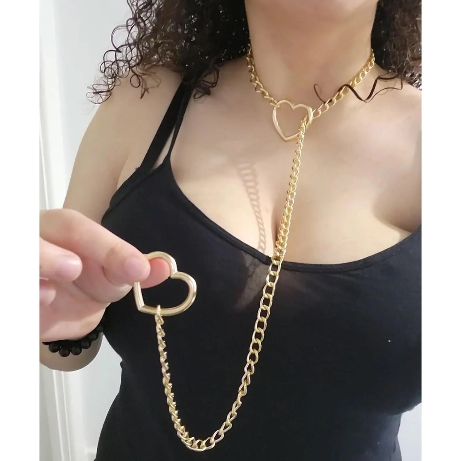 Adjustable Heart O-Ring Punk Rock Cuban Chain Necklace β Lariat Y-Style Necklace with Key & Heart Lock Pendant